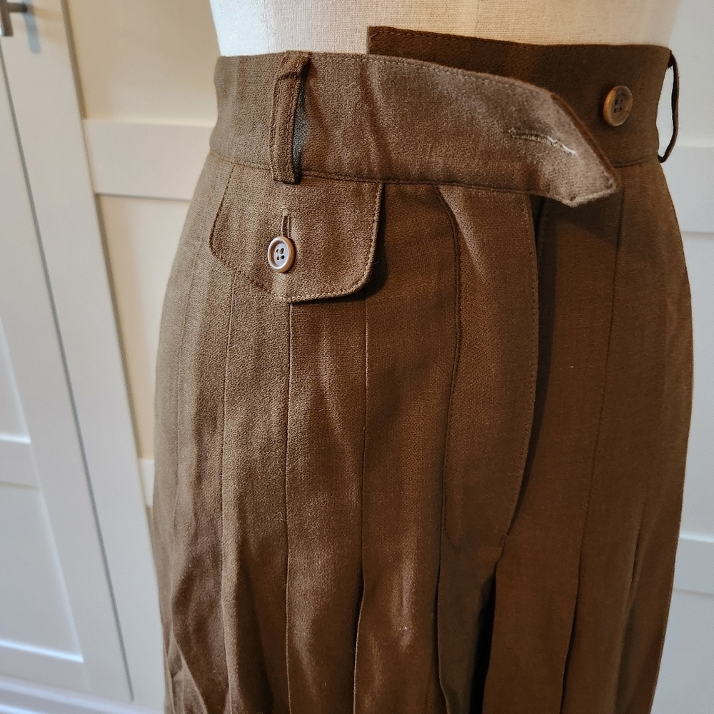 VTG Escada Margaretha Ley Wool Pleated Culottes Brown XS Dark Academia Pants - Picture 6 of 11
